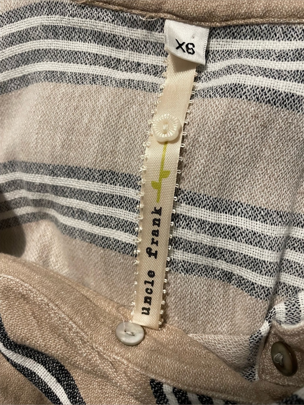 Uncle Frank XS Linen Blend Striped Wrap Waist Shirt Dress Beige Made in USA - Picture 7 of 8